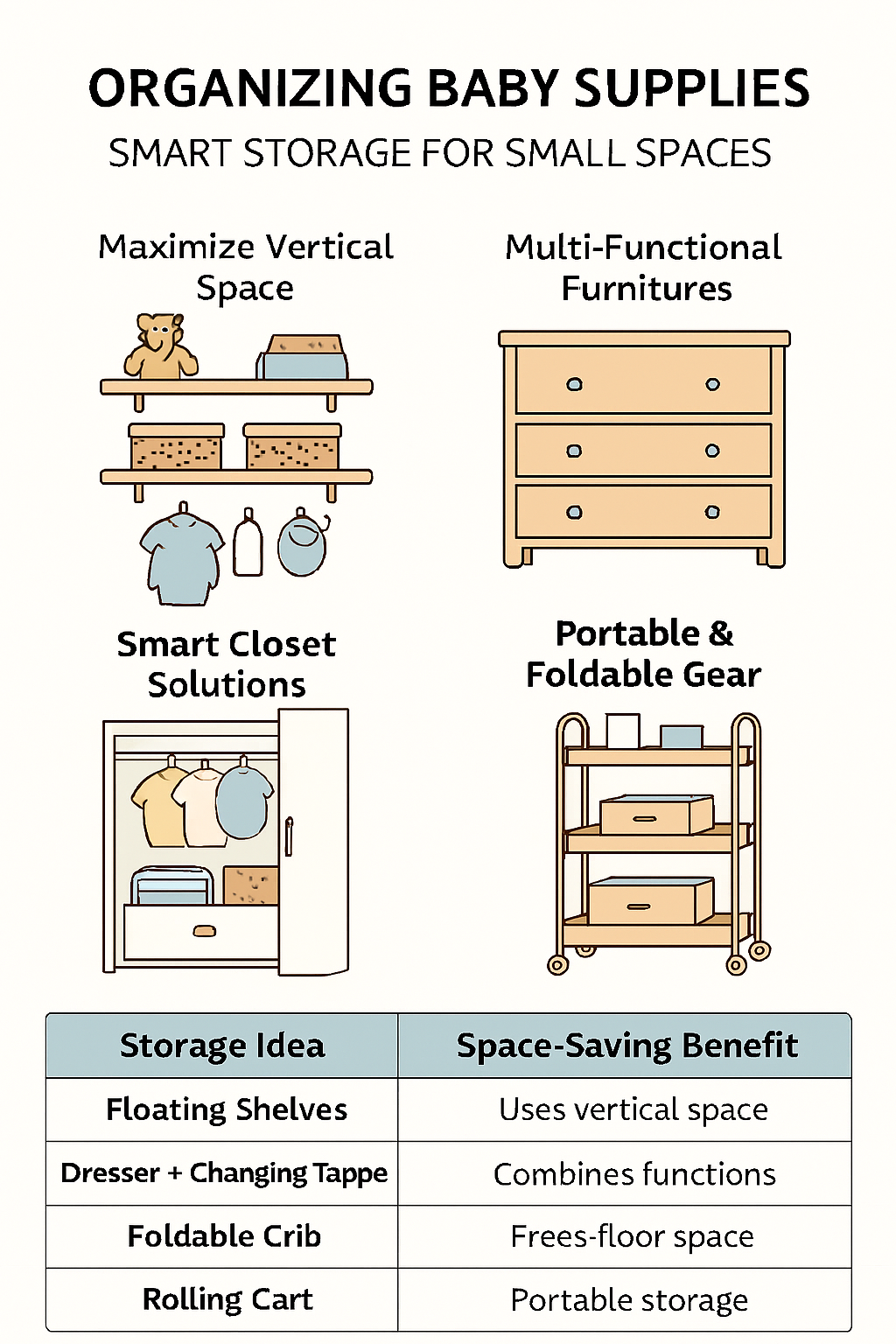 storage zones infographic for organizing baby supplies in small spaces